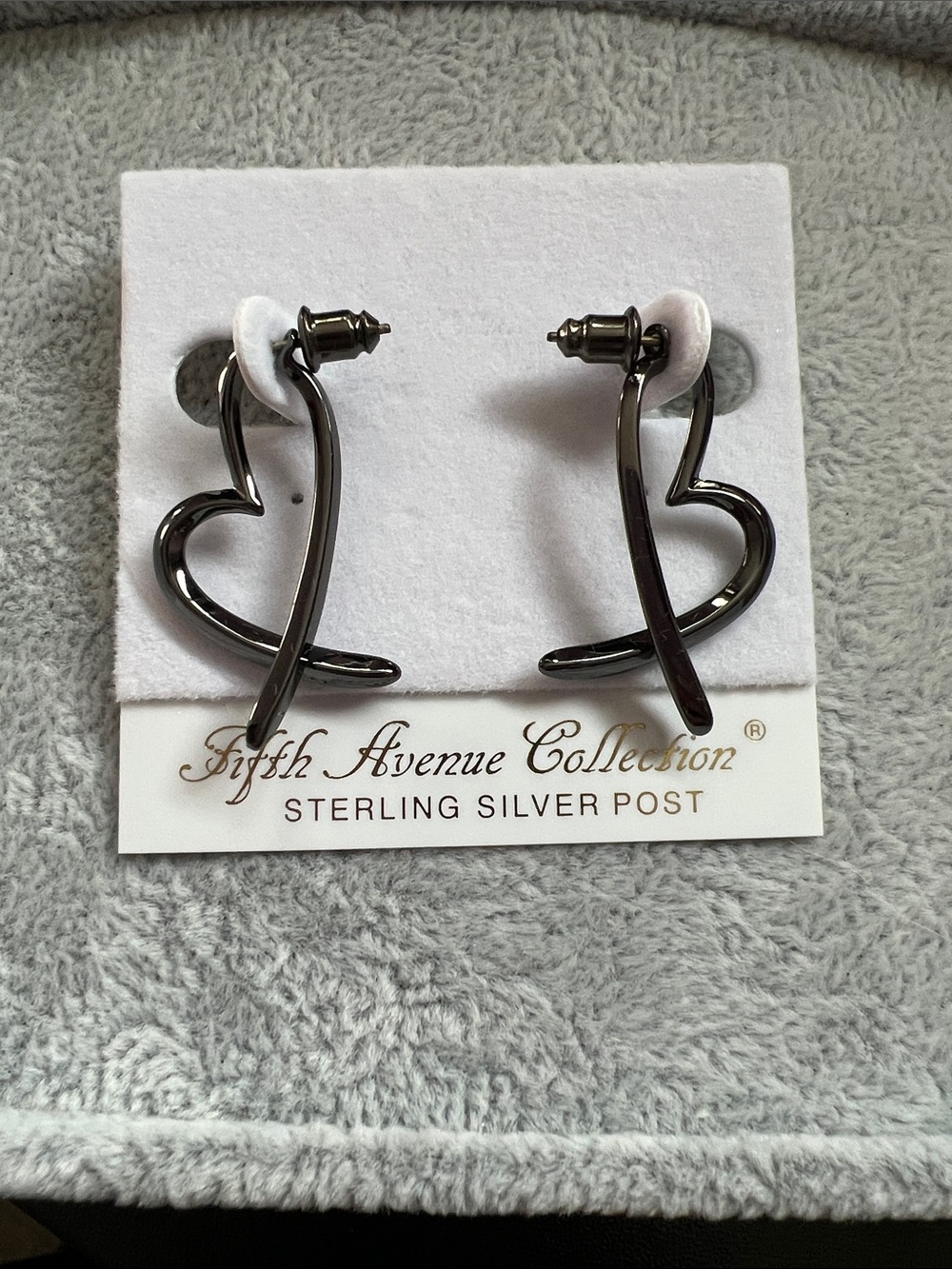 Fifth Avenue Collection Black Heart Hoop Earrings - Sterling Silver Posts